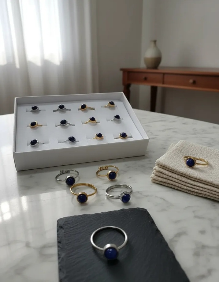 Anillo de Acero Con Piedras Naturales Ajustable X Caja 12 Und - Imagen 2