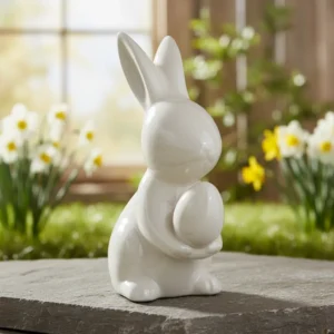 Figura Decorativa Conejo De Pascua En Cerámica Mide 10.5cm