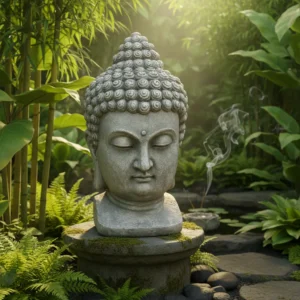 Figura Decorativa Cabeza De Buda Estilo Piedra Y Macetero