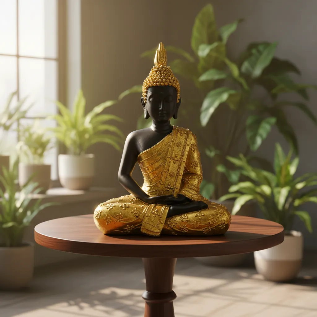 Figura Decorativa Buda Sentado Dorado Mide 40x30cm Cod:cp426 Negro