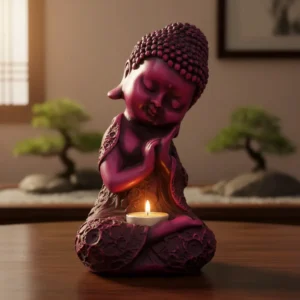 Buda Meditación Porta Vela Mide 18x10cm Color Gris Rosa