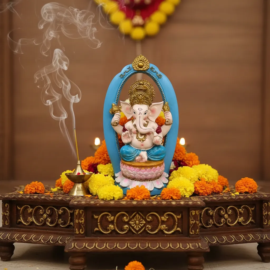 Figura Decorativa Diosa Hindu Ganesha Resina Mide 24x14.3cm