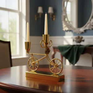 Candelabro Porta Vela Dorado Diseño Bicicleta Mide 16cm Dorado