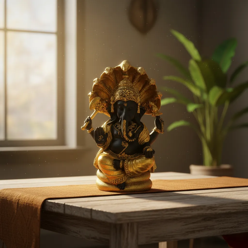 Figura Decorativa Ganesha Polyresina Dorado Mide 17x11cm