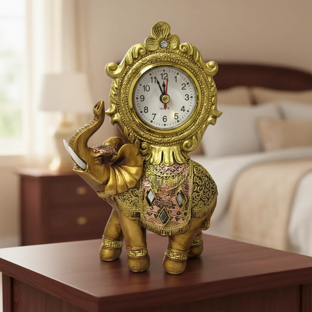 Reloj De Mesa Diseño Elefante Dorado Mide 18.5x14cm Dorado