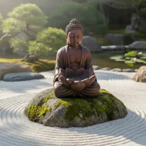 Estatua Buda En Meditación Con Flor De Lotto Mide 30x50cm Terracota