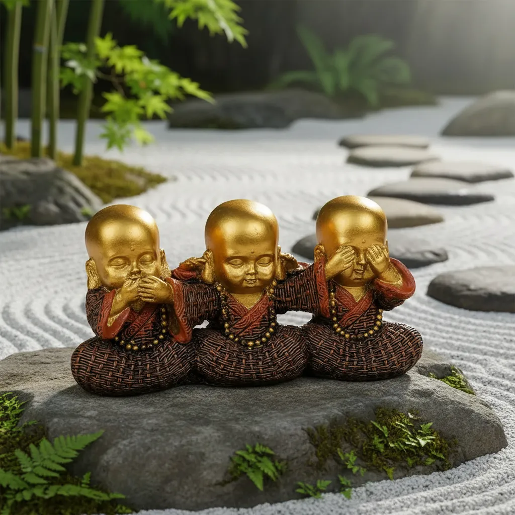 Los Tres Sabios Buda Ciego Sordo Mudo Mide 15x7cm
