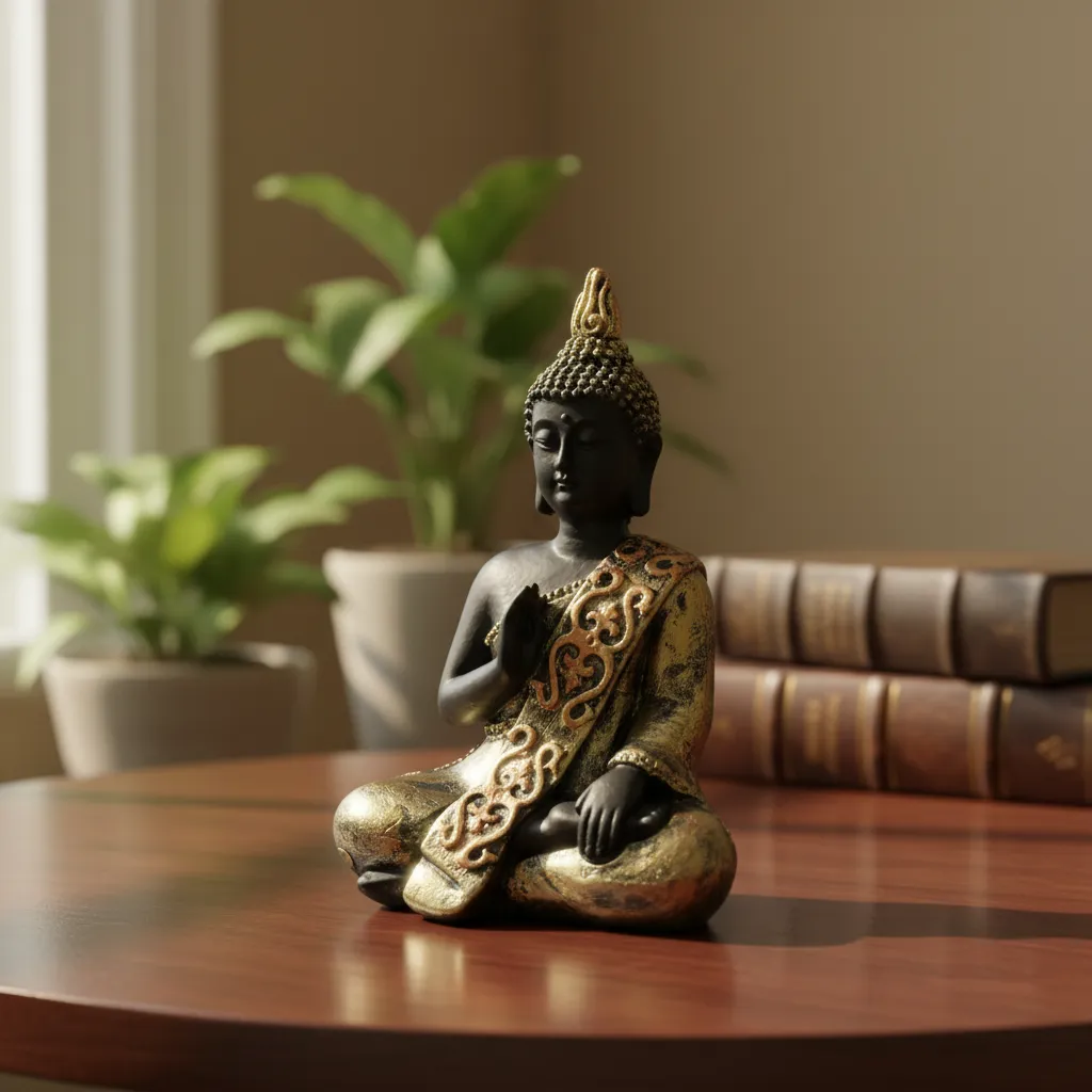 Estatua Buda Sentado Negro Dorado Mide 8.8x5.8cm Cod:08748 Negro