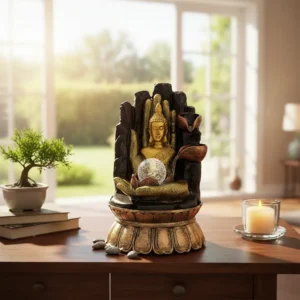 Fuente De Agua De Buda Y Mano Mide 30x17cm Cod:7904 Negro