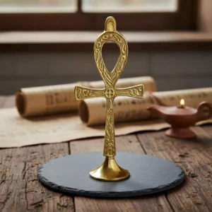 Cruz Egipcia Ankh Mide 19.5cm Con Pedestal Bronce Dorado oscuro