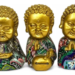 Set 3 Unidades Budas Sabios Polyresina Dorado
