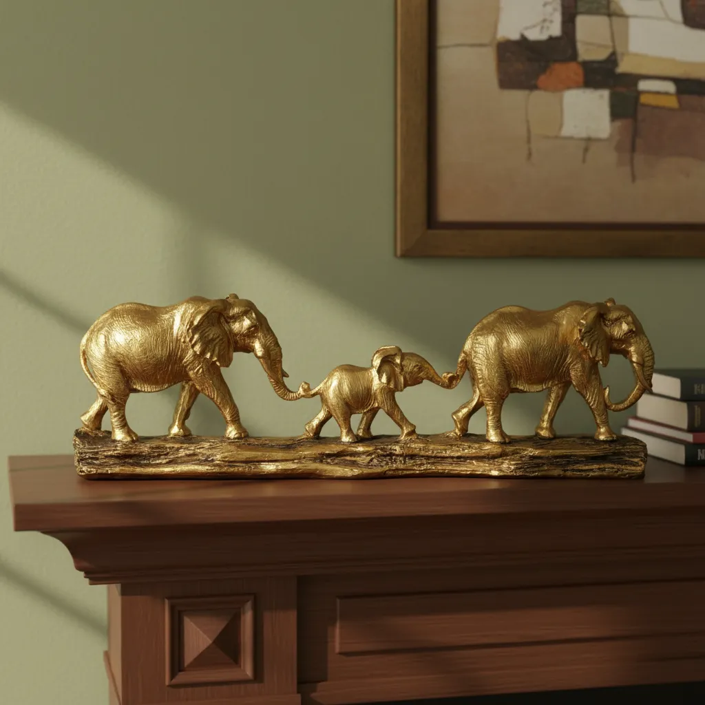 Familia Elefante Dorado Mide 7.5x25cm Cod:rs66923 Dorado