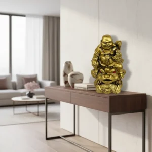 Amuleto Feng Shui Buda Sonriente Mide 7.5x6cm Polyresina Dorado oscuro
