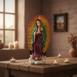 Virgen De Guadalupe Polyresina 14 Cms Verde