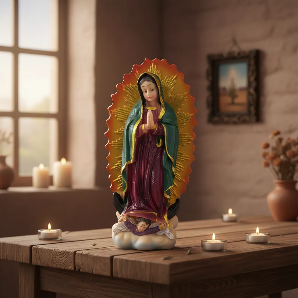 Virgen De Guadalupe Polyresina 14 Cms Verde