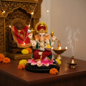 Figura Decorativa Diosa Hindú Sobre Flor De Loto Mide 10x8cm Coral claro