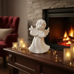 Figura Decorativa Querubin Con Arpa Mide 12cm Cod:602378