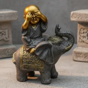 Figura Decorativa Buda Y Elefante Mide 29x27.5cm Cod:zl100 Gris