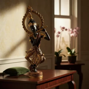 Estatua Dios Hindu Krishna Mide 45x15cm Cod:bm22152 Dorado oscuro