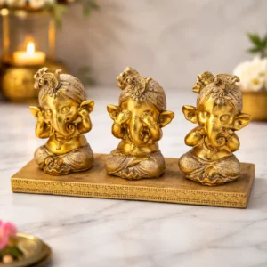 Set Ganesha Sordo Ciego Y Mudo Mide 12,5x25 Cod:rs66746 Dorado