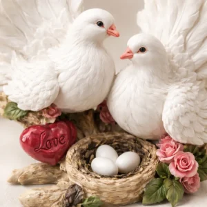 Figura Decorativa Pareja De Palomas Blancas