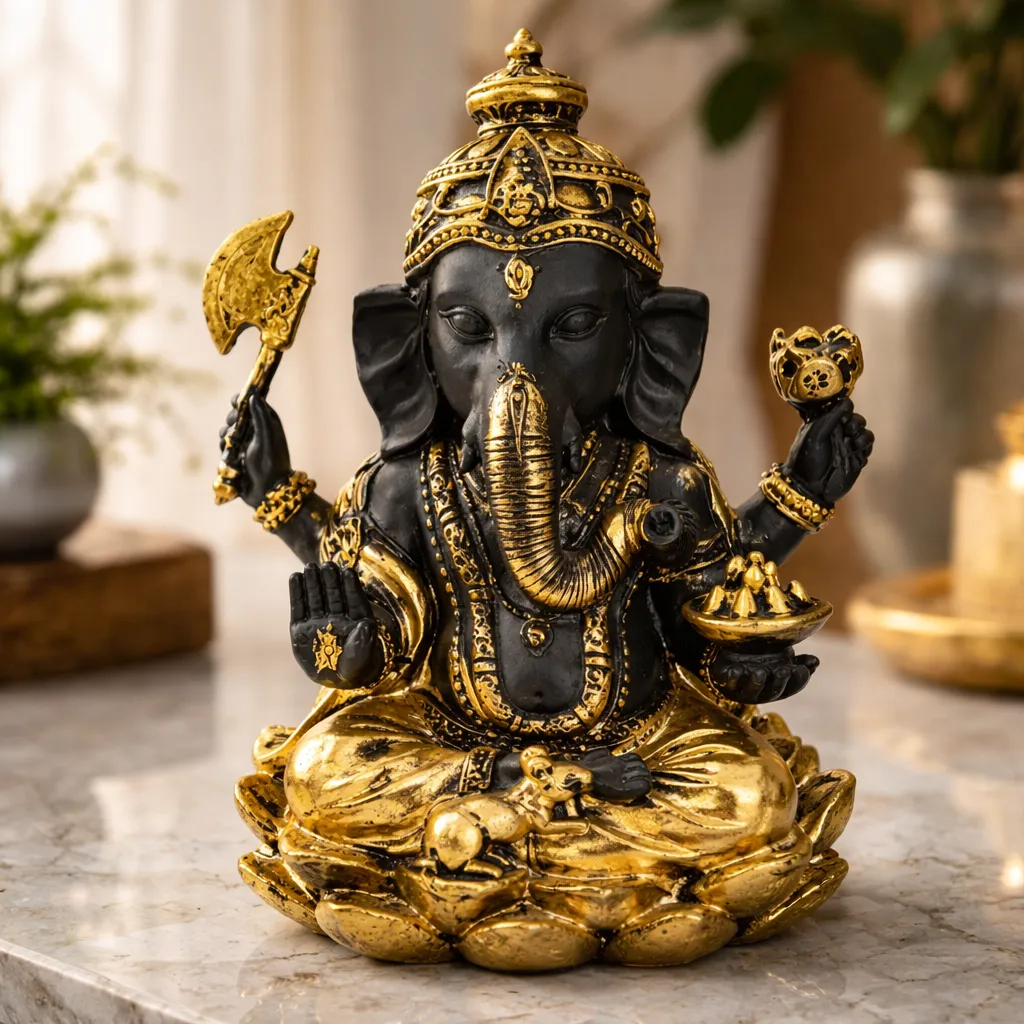 Figura Decorativa Diosa Hindu Dorado -negro Mide 16x13cm