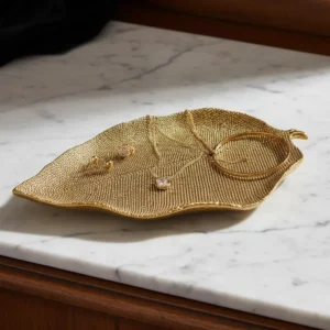 Porta Joyas Diseño Hoja Dorada Mide 29x14.5cm Cod:rs66805
