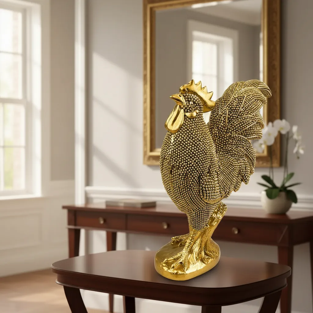 Gallo De La Prosperidad En Polyresinia Mide :18x16cm