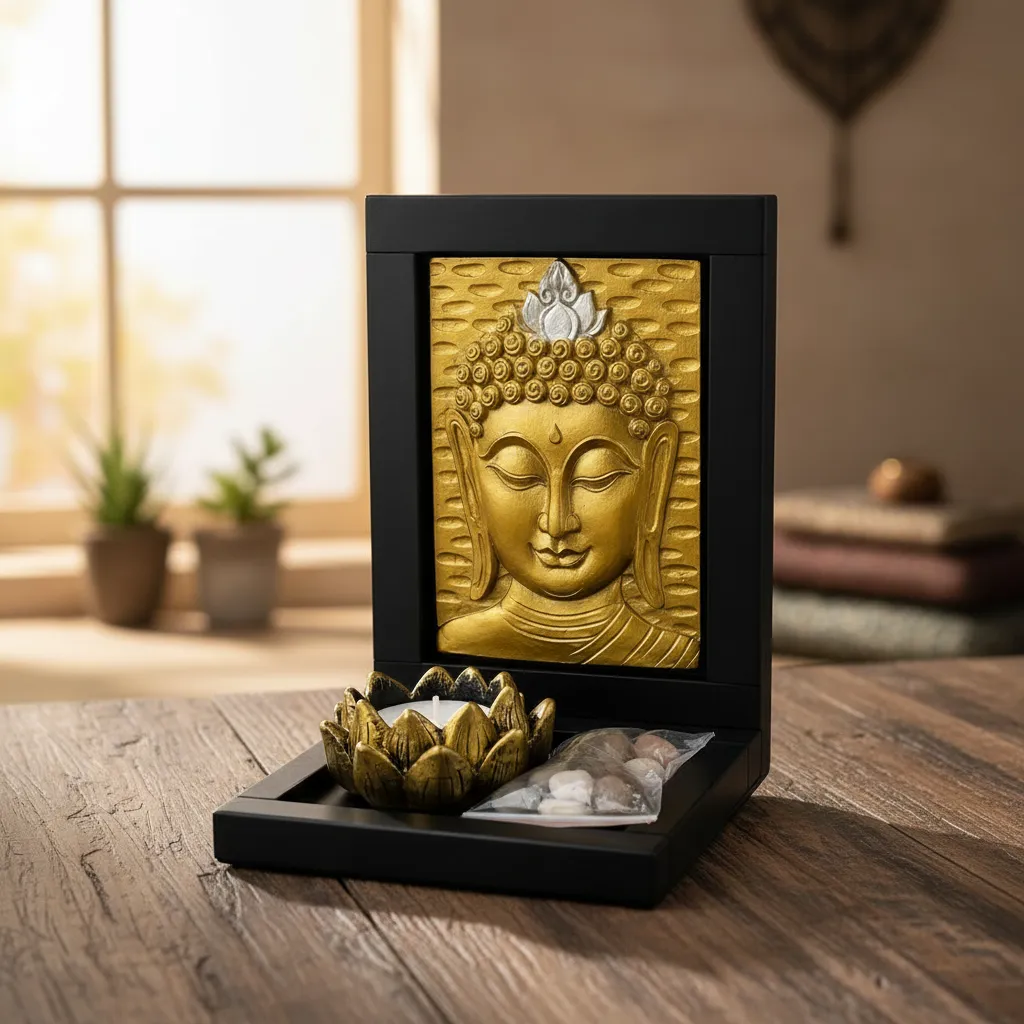 Portavelas Cuadro Buda Y Ganesha Dorado Oscuro