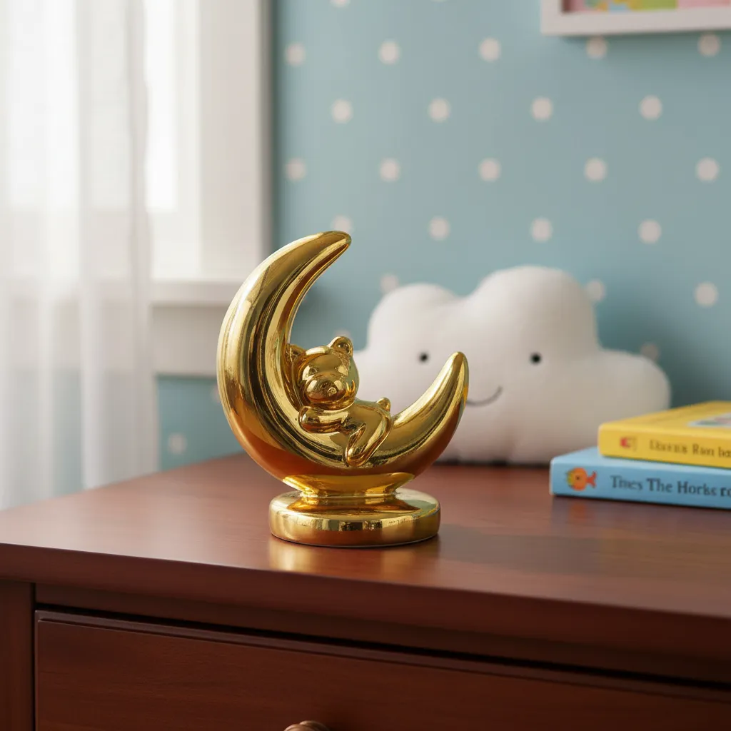 Escultura De Luna Con Gato Dorado Mide. 11.5x9.5cm Dorado