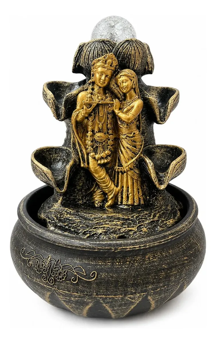 Fuente De Agua Radha Krisna Dorado Mide 20x14cm