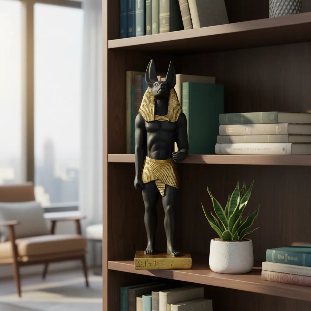 Figura Decorativa Anubis Dorado Negro Mide 22x7cm