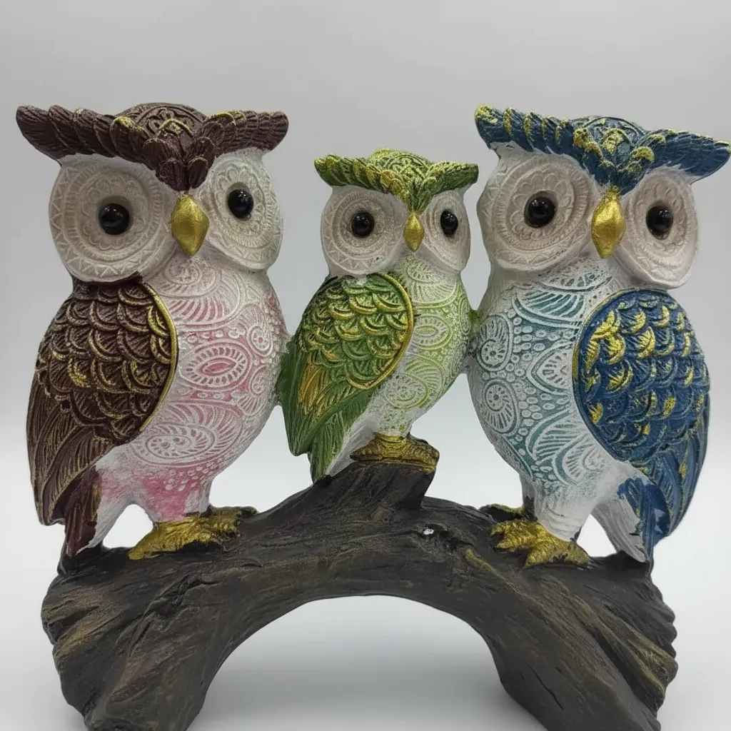 Búho Familia De 3 En Polyresina 13x13cms