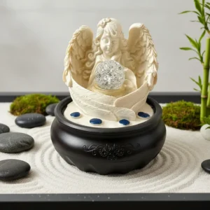 Fuente De Agua Ángel Esfera Iluminada Mide 20x15cm Cod:9679