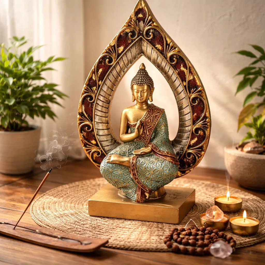 Figura Decorativa En Resina Buda Color Bronce Mide 20x10cm