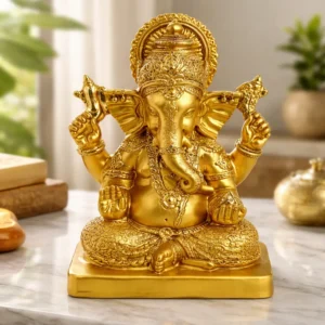Figura Hindú Diosa Ganesha Dorada Mide 11x7cm
