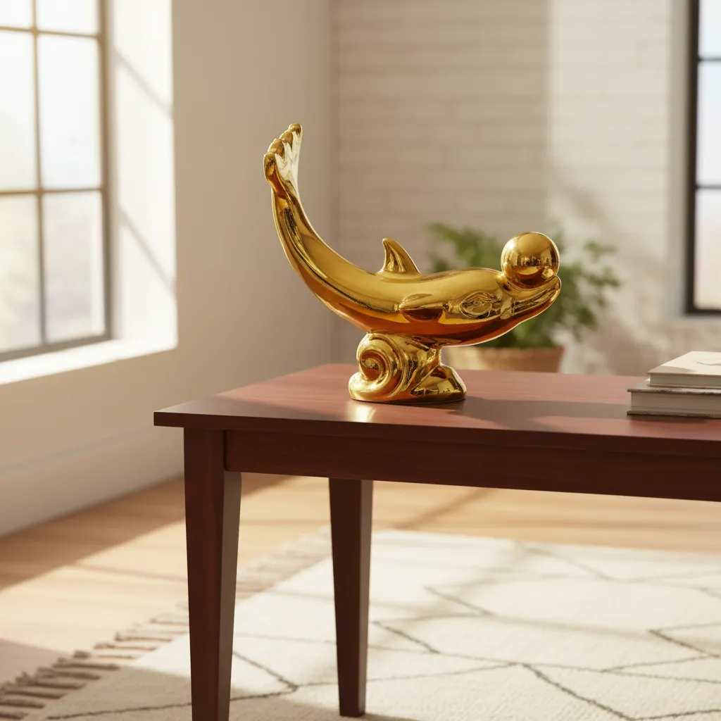 Figura Decorativa Delfín Dorado Mide 15x7cm Cod:606592