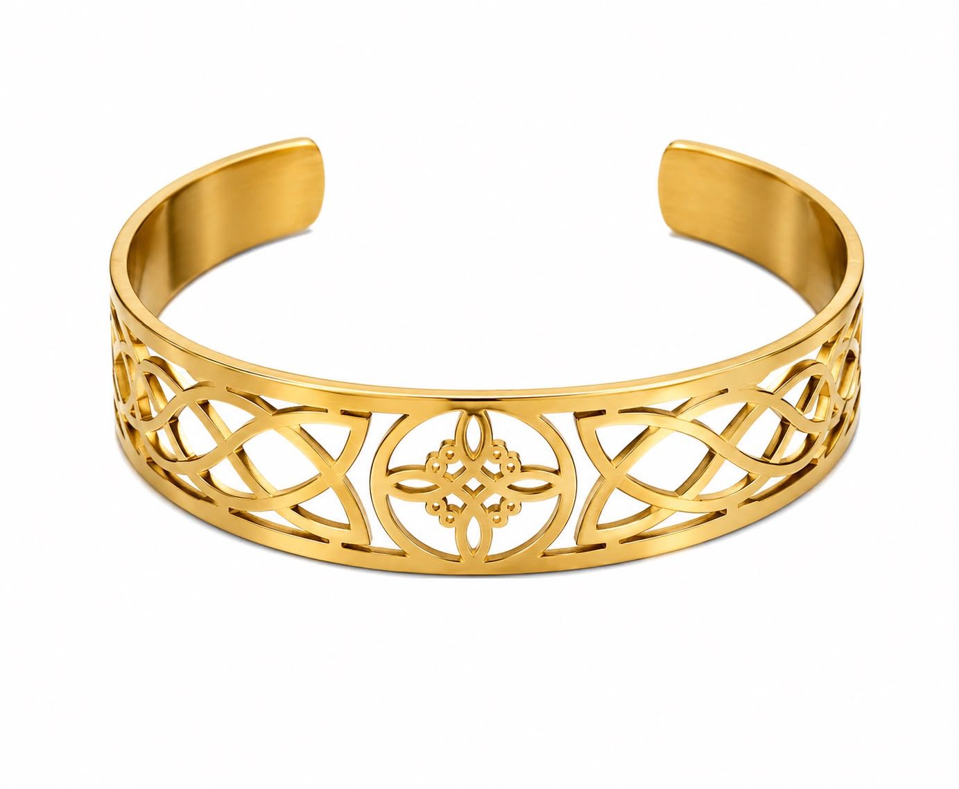 pulsera de acero nudo de bruja dorado