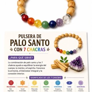 PULSERA PALO SANTO CON CUARZO 7 CHAKRAS