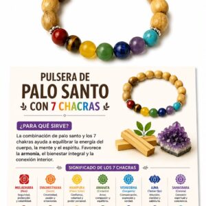 PULSERA PALO SANTO CON CUARZO 7 CHAKRAS