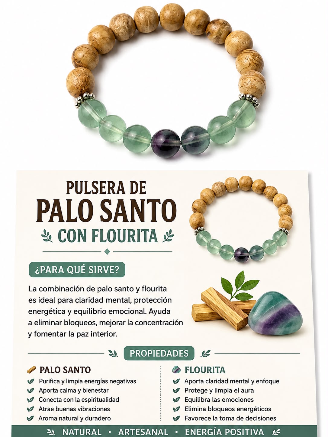 PULSERA FLUORITA CON PALO SANTO