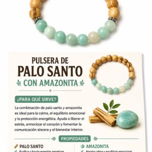 PULSERA AMAZONITA CELESTE CON PALO SANTO