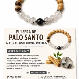PULSERA CUARZO TURMALINADO CON PALO SANTO