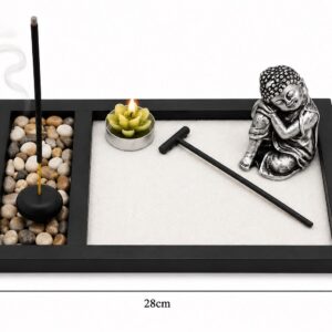 MINI JARDIN ZEN RECTANGULAR CON BUDA PLATEADO