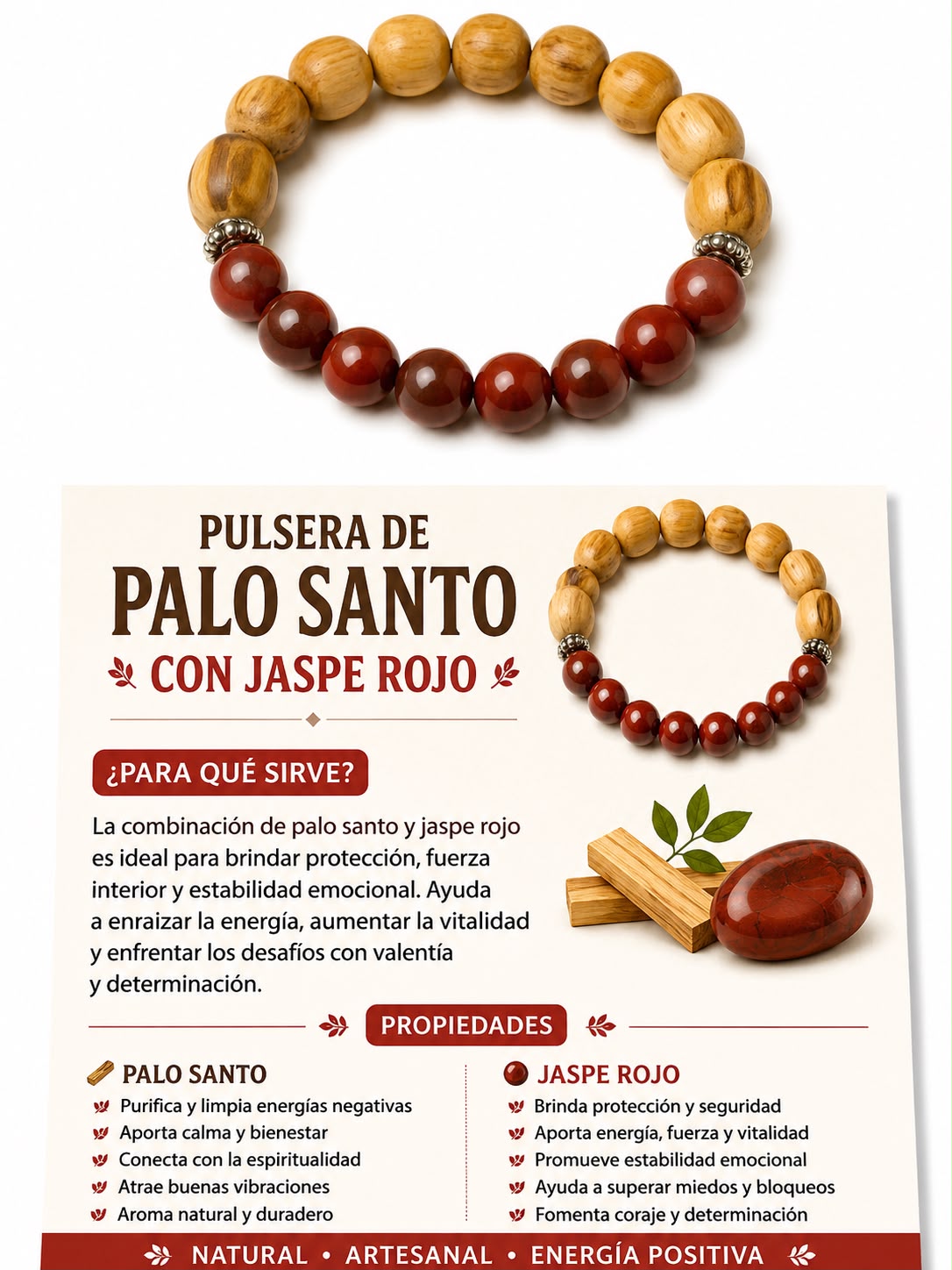 PULSERA PALO SANTO CON JASPE ROJO