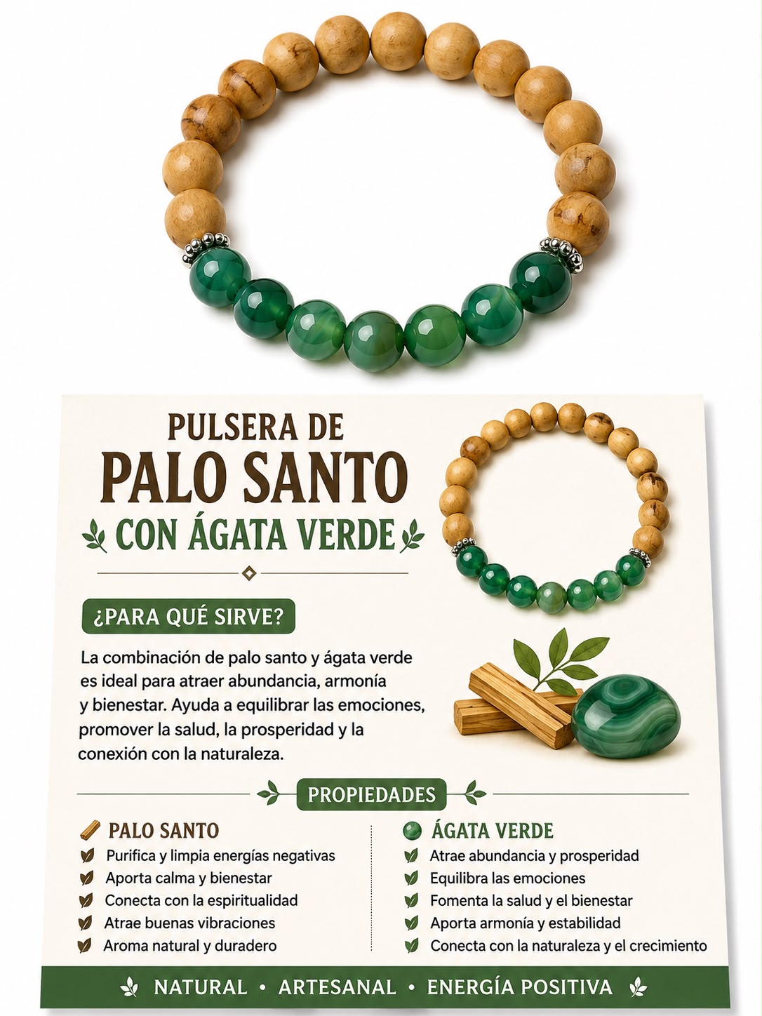 PULSERA AGATA VERDE CON PALO SANTO