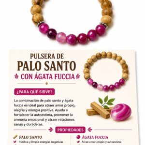 PULSERA AGATA FUCSIA CON PALO SANTO