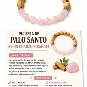 PULSERA PALO SANTO CON CUARZO ROSADO