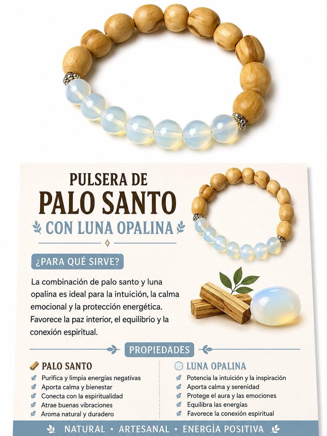 PULSERA LUNA OPALINA CON PALO SANTO