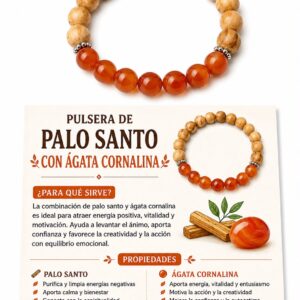 PULSERA AGATA CORNALINA CON PALO SANTO